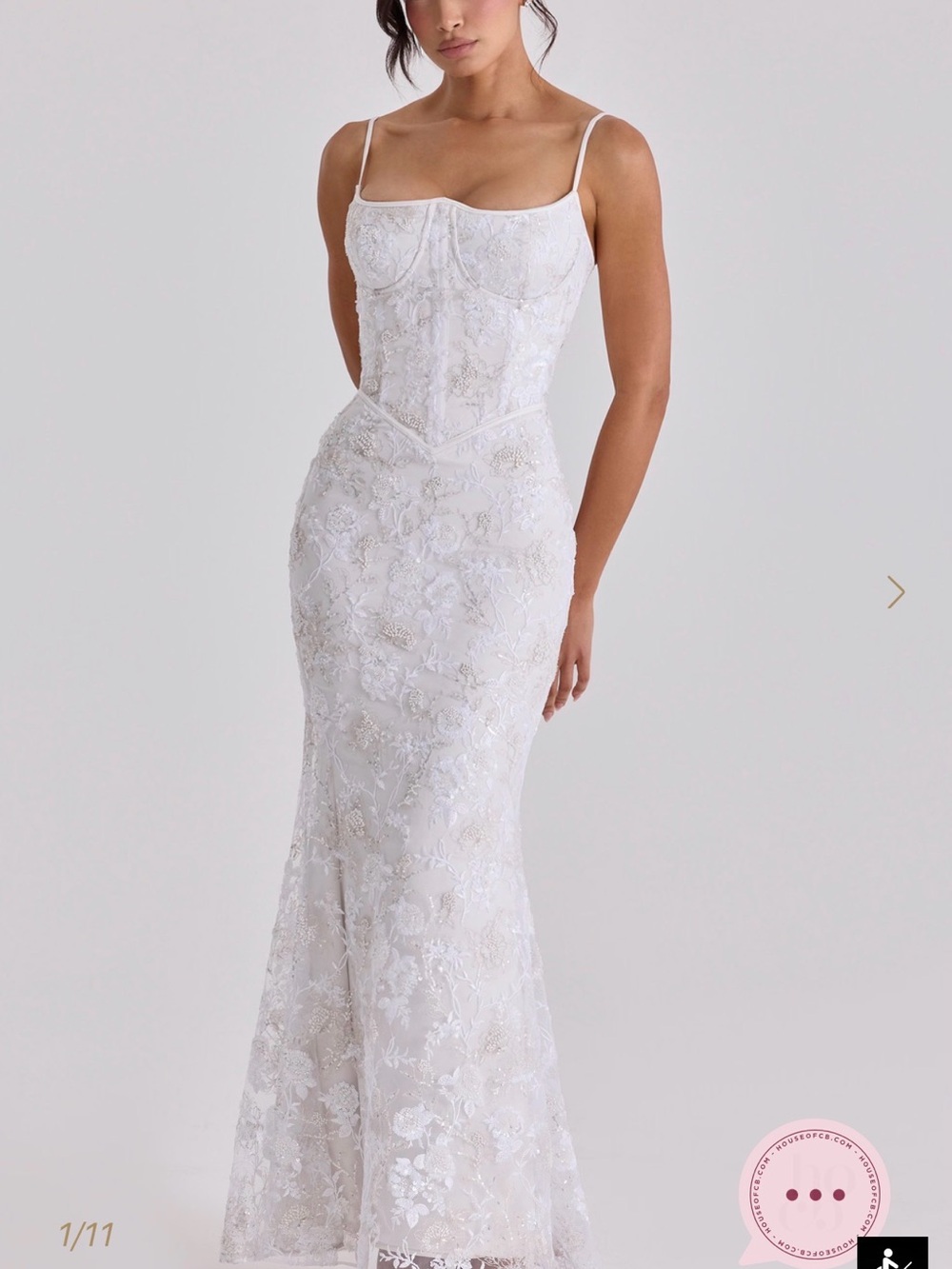 House of CB White Lace Embellished Spaghetti Strap Wedding Gown